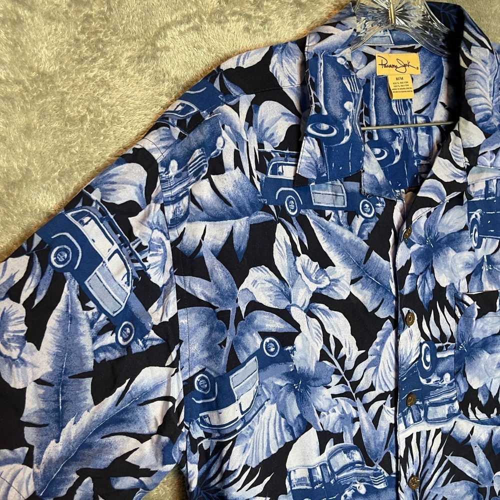 Mens Button Shirt M Hawaiian Floral Aloha Classic Car Retro Camp Resort Vacation
